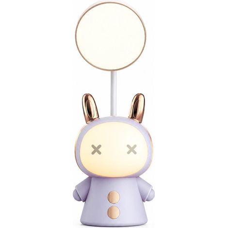 Lampe de Bureau LED Rechargeable -Cartoon Mignon -Double Source Lumineuse et Col Flexible -pour Lecture Chambre Enfant -Violet Bleu (1/5)