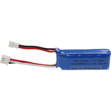vhbw Battery compatible with XH 2.54 2P Plug for Model Making Device e.g. Racing Car, Helicopter (520mAh, 7.4 V, Li-polymer, 53 x 18 x 17 mm) (1/3)