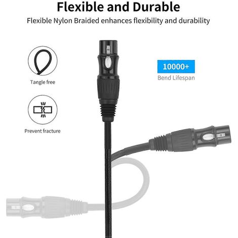 Lot de 2 câbles XLR, 3 m, connecteurs XLR mâle/femelle professionnels, gaine tressée de protection, plaqués or