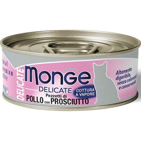 MONGE SCATOLETTA CIBO UMIDO GATTO DELICATE POLLO E PROSCIUTTO IN JELLY 80GR
