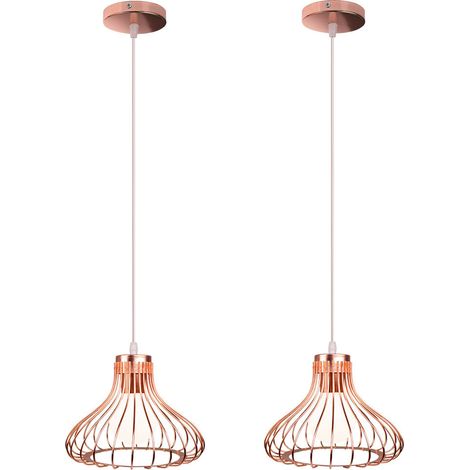 2PCS Plafonnier Vintage Suspension Lustre Industrielle Or Rosee Simple Lustre Rétro Créatif Pour La Décoration Intérieure