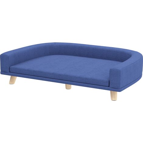 Lit surélevé pour chien Canapé grand coussin lavable cadre bois tissu polyester 98x67x25 cm bleu