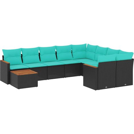 Maison Exclusive - 10-teiliges Gartensofa-Set mit Kissen, schwarz