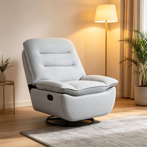 Fauteuil relax pivotant 95x49,5x106 cm en tissu bleu clair, relevable pour salon FloraGrace (1/5)