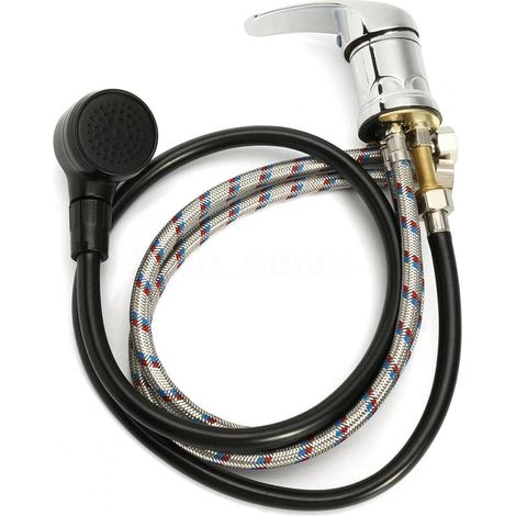 Mitigeur de douche portable – Mitigeur monocommande chromé (eau chaude/froide) avec douchette – Pour camping-car, caravane et usage extérieur (1/5)