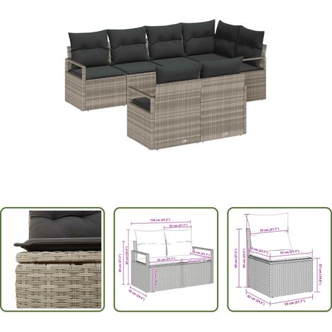 vidaXL Poly Rattan - Sofa Set mit Kissen 7 pcs Hellgrau Poly Rattan (1/5)