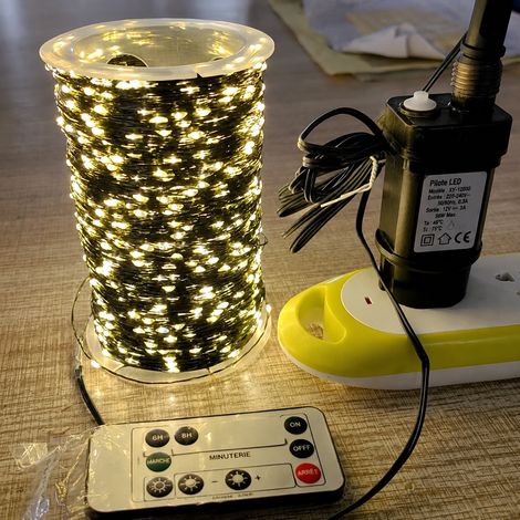 Guirlande lumineuse LED sapin de Noël blanc chaud 20 m 200 LED fil vert avec boîtier piles étanche et télécommande blanc chaud 20 m200 500 g – Livraison gratuite