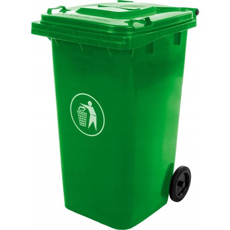 Cubo de basura Mirpol de 240 l, color verde, con tapa y ruedas, 1 unidad. (1/5)