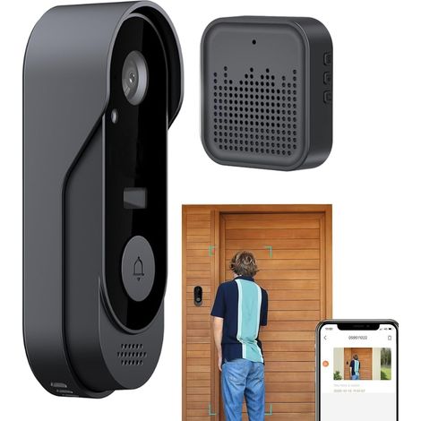 Wireless Doorbell with Camera – Wireless Smart Video Camera  Two-Way Motion Detection Home Security Monitor for Indoor or Outdoor Late Night Work (1/5)