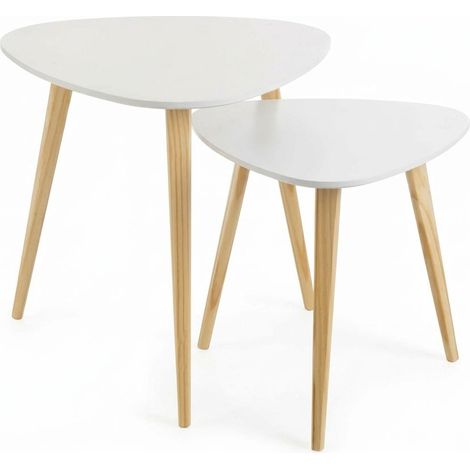 Set 2 Tavolini da Caffè Moderni Legno Pino Bianco Soggiorno 48x48x44 cm (1/5)