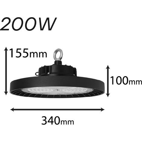Faro Led Industriale UFO 200W 160lm/W 32000 LM Neutro 4000K IP65 90 Gradi Disco Rotondo Per Capannoni (1/3)