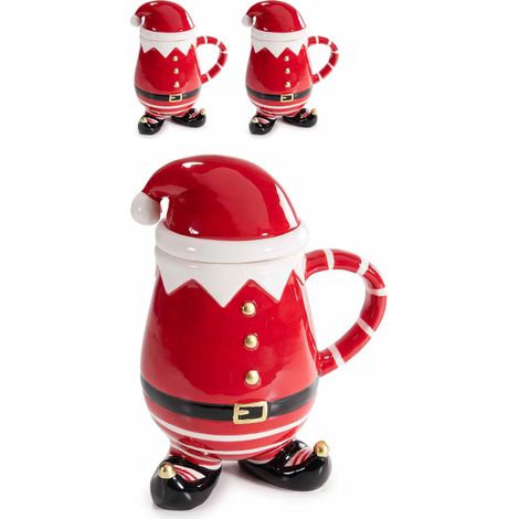 Tazza natalizia Babbo Natale con cappello in ceramica colorata e dettagli dorati (1/4)