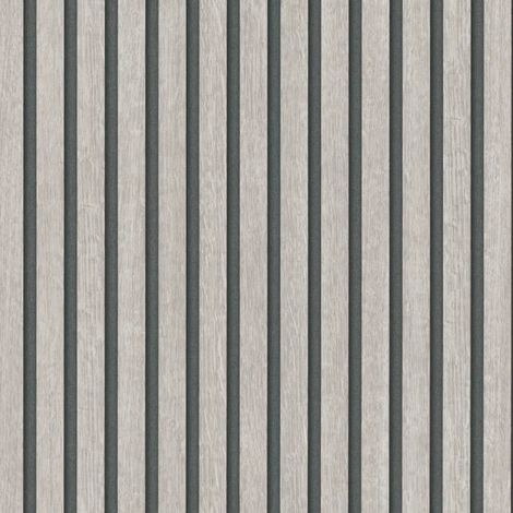 Taupe Wood Panel Textured Wallpaper Acoustic Slat Effect Paste The Wall (1/4)