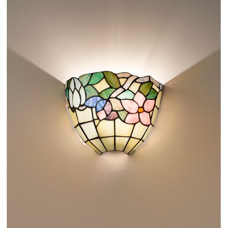TULIPANO Applique Tiffany 1 luce attacco E27  disegno fiori 26cm (1/2)