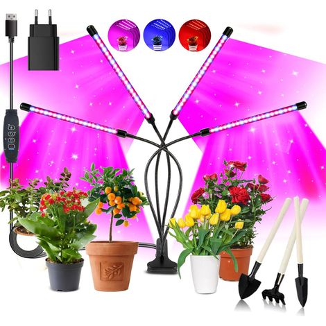 4-flammige Pflanzenlampe, 80 LEDs, automatischer Ein-/Ausschalttimer (3H/9H/12H), 10 Helligkeitsstufen, für Wachstum, Blüte und Fruchtbildung [Energieklasse F] (1/5)