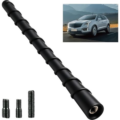 Antenne Voiture, Antenne Radio Voiture 17 cm pour Autoradio, Réception AM FM, Antenne Courte de Toit avec Adaptateurs Filetés M5 M6, Design Sport Spirale Anti-Bruit, Remplacement pour Voiture, Noir (1/5)