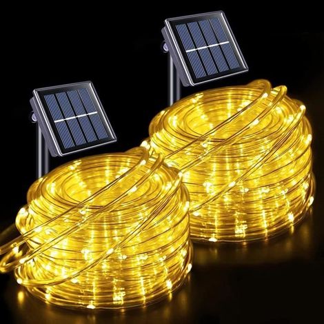 2Pcs 100 guirlandes lumineuses solaires à LED, 12 m 8 modes de cordes solaires d'extérieur étanches à LED à énergie solaire