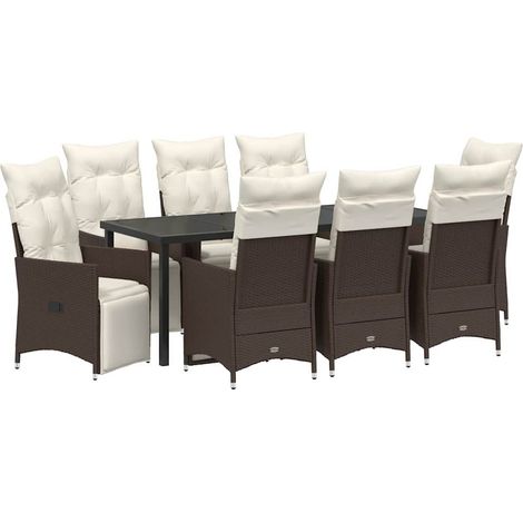 Maison Exclusive - Set da Pranzo per Giardino con cuscino 9 pcs Marrone polyrattan