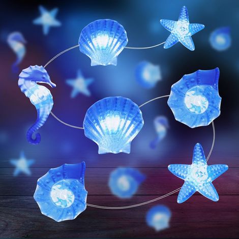 Guirlande Lumineuse Coquillages, 2 m 20 LED Motif Animaux Marins, Decoration, Guirlandes Lumineuses Interieur à Piles pour Chambre à Coucher, Chambre D'enfant (1/5)