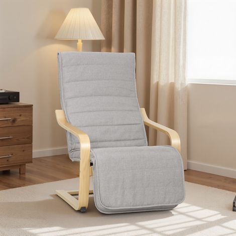 Sillón de Salón con Reposapiés Ajustable Butaca Tapizada en Lino Sintético para Oficina Dormitorio 66,5x94x100cm Gris (1/5)