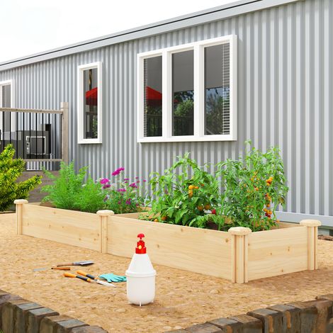 Hochbeet Holz, Pflanzbeet mit Trennwand Offenem Boden, Frühbeet Gartenbeet 235 x 66 x 26 cm Naturholz