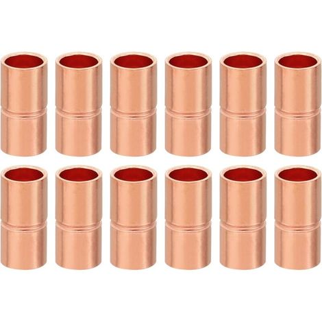12pcs Manchons à Souder en Cuivre, 6.35mm Raccords de Couplage Tuyau, Raccord de Tuyauterie Droit pour Raccordements Plomberie HVAC Climatisation Chauffage Réseaux, Épaisseur 0.8mm (1/4)