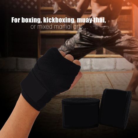 Bandes de boxe, kickboxing et muay thaï pour adultes (1 paire, noires) (1/5)