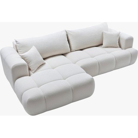 Mobilier Deco – Canapé d'angle convertible en tissu bouclette beige – 5 places – Méridienne gauche – Confort optimal – Design contemporain (1/5)
