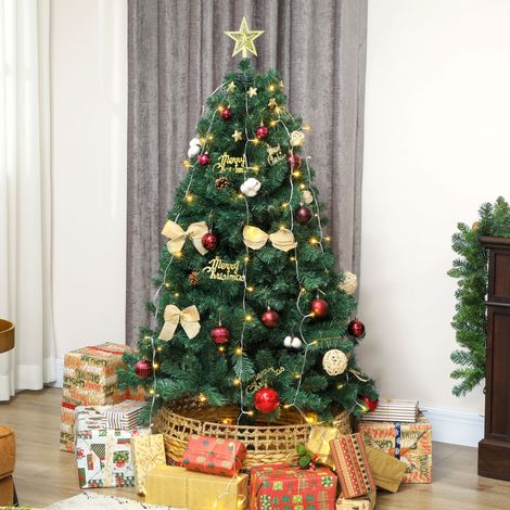 Árbol de Navidad 150 cm con Adornos 150 Luces LED Blanco Cálido 8 Modos de Iluminación 480 Ramas Verde (1/5)