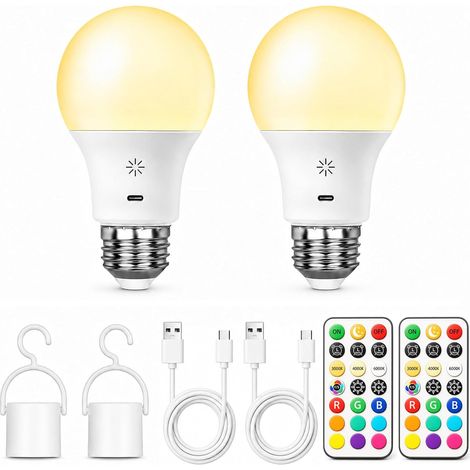 Ampoule Rechargeable E27 Télécommande & Tactile, Batterie 2600mAh, Lot de 2 [Classe énergétique A] (1/5)