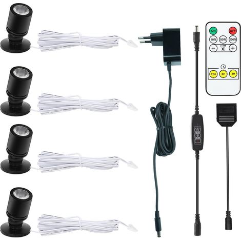 Lot de 4 spots LED pour l'intérieur - 1 W - Pivotant à 360° - En aluminium - Pour armoire, couloir, galeries, magasins, armoire à bijoux - Blanc froid (1/5)
