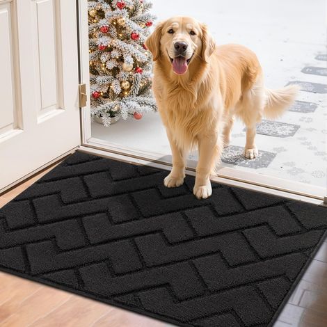 Tapis de Porte Paillasson 60x90cm Interieur et Extérieur Antidérapant Absorbant, Facile à Nettoyer, Chambre, Cuisine, Couloir -Gris Foncé (1/5)
