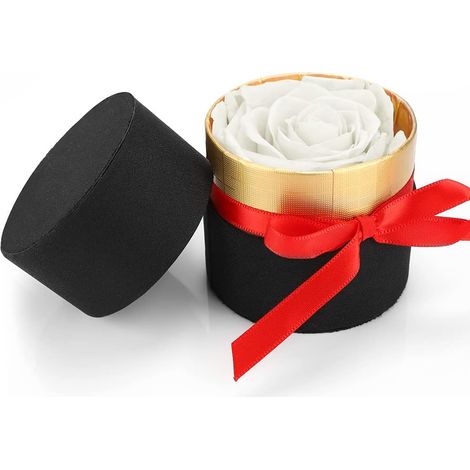 1 Rose éternelle, Boîte cadeau, Fleur stabilisée rouge, Faite à la main, 7,5x8,3x8,3cm, Décoration maison, Cadeau anniversaire (1/5)