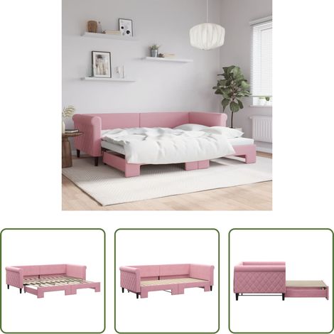 Canapé gigogne - Lit de jour avec gigogne sans matelas rose 90x200 cm (1/5)
