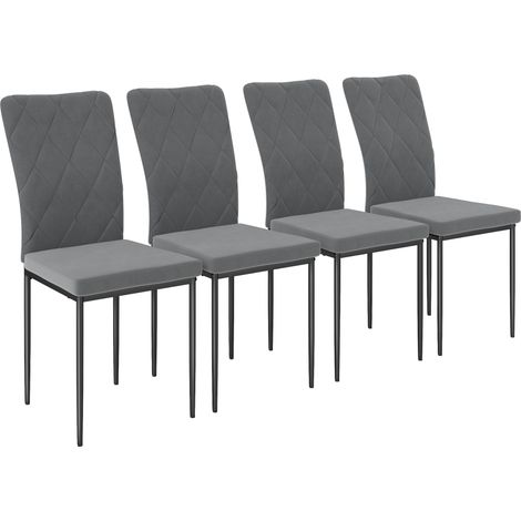 HOMCOM Esszimmerstühle 4er Set Küchenstuhl mit Rückenlehne, Samtoptik, gepolstert Polsterstuhl mit Stahlbeinen, Moderne Stühle, Wohnzimmerstuhl für Esszimmer, Wohnzimmer Dunkelgrau (1/5)