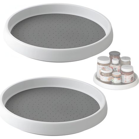 CCYKXA drehbare Gewürztabletts, rutschfeste und stabile runde Tabletts für Schrank, Tisch, Küchenschrank, Kühlschrank, Gewürzhalter, weißer Kunststoff