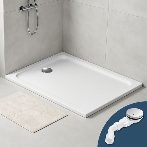 Wolketon Receveur de douche extra-plat 120 x 90 cm rectangulaire blanc avec évacuation Ø 90 mm noire (1/5)