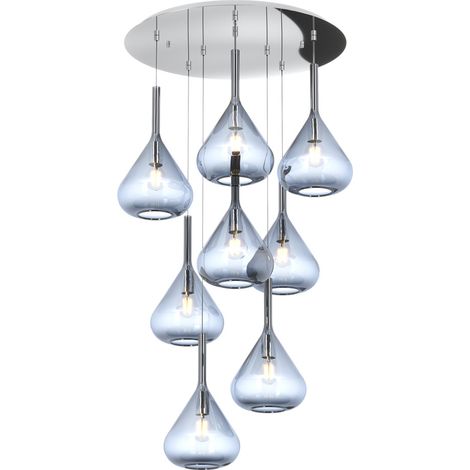 Sospensione Contemp Tonda Kona Metallo Cromo Vetro Blu 8 Luci E27 (1/3)