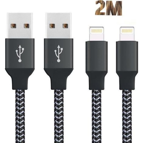 2pcs Câble Chargeur 2M,Câble pour iPhone Xs max/Xs/XR/X 8 8Plus 7 7Plus 6 6S Plus/iPad/iPod (1/4)