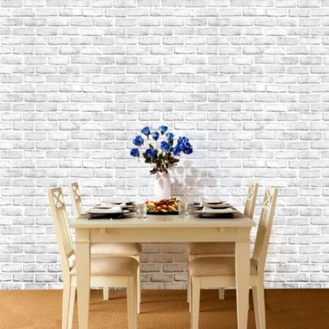Papier peint - Adhésif amovible - Effet brique blanche - Vinyle durable - 45 cm x 10 m (1/4)