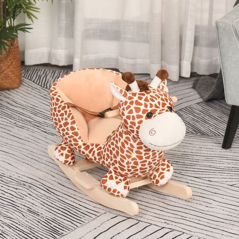 Marron 60x33x45 cm - Cheval à bascule en peluche en forme de girafe pour bébés de 18 à 36 mois doté de son et ceinture