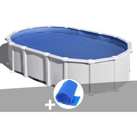 Kit piscine acier blanc Gré Haïti ovale 7,44 x 3,99 x 1,32 m + Bâche à bulles