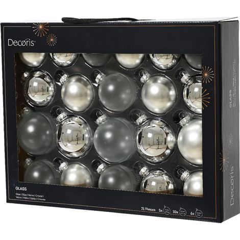 Box 21 pz Palline Vt Lucido Opaco Trasparente Argento d.7Cm