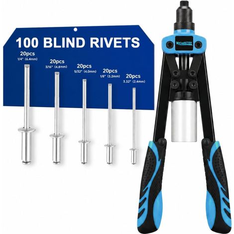 13 Inch Rivet Pliers, Rivet Gun Set 5 in 1 with 100 Aluminium Rivets for Rivets, Manual Riveter with 5 Replaceable Bits 2.4 to 6.4 mm (1/5)