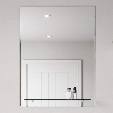 Bathroom Mirror Wall Modern Frameless Bevelled Rectangle Glass Shelf 600x800mm (1/5)