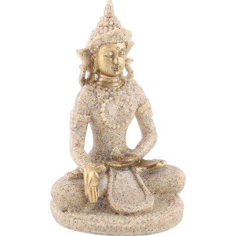 Statue Bouddha assis méditant en résine dorée, sculpture artisanale décoration maison, figurine zen ornement intérieur (1/4)