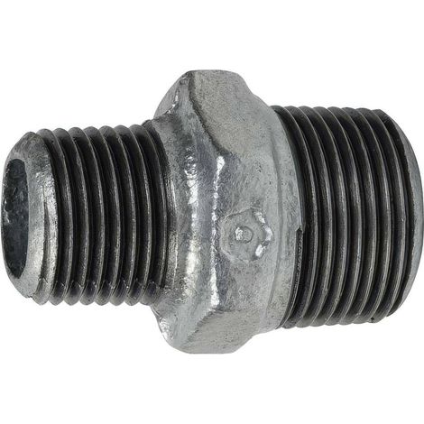 Mamelon Réduit Mâle-Mâle en Fonte Malléable Galvanisée Ø A: 1/2'' Ø B: 1/4''