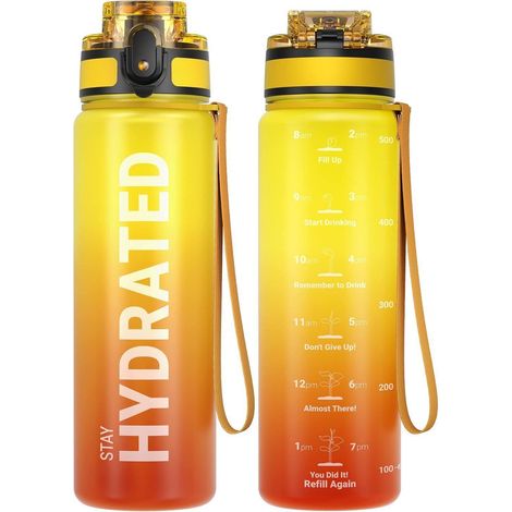 Trinkflasche mit Zeitmarkierung 500ml, BPA-frei, auslaufsicher, Tritan, Sportflasche mit Motivationszitaten (1/5)