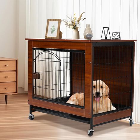 Dog Cage Furniture, 78 cm Indoor Modern Wood Kennel, Multi-Use with Silent Wheels (1/5)