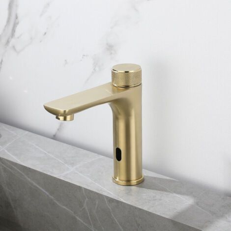 Robinet de lavabo de salle de bain à capteur automatique sans contact, mitigeur de lavabo noir adapté au lavabo, fonctionnement mains libres (1/4)